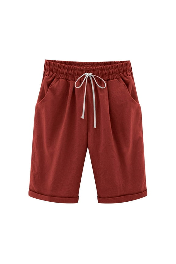 Womens Running Shorts Cotton Lounge Pants Sweat Jogging Bottoms Summer High Waist Casual Sports Workout Hiking Gym Shorts with Pockets Red M