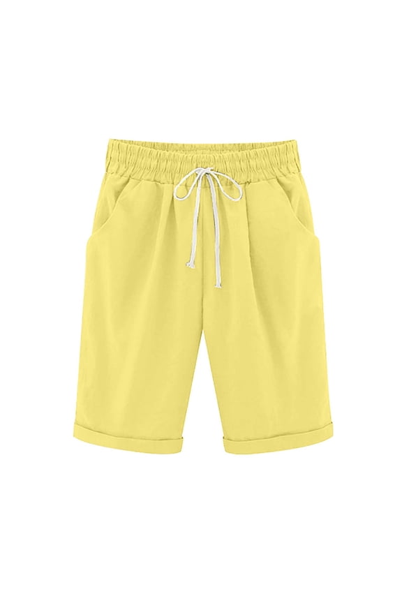 Womens Running Shorts Cotton Lounge Pants Sweat Jogging Bottoms Summer High Waist Casual Sports Workout Hiking Gym Shorts with Pockets Yellow L