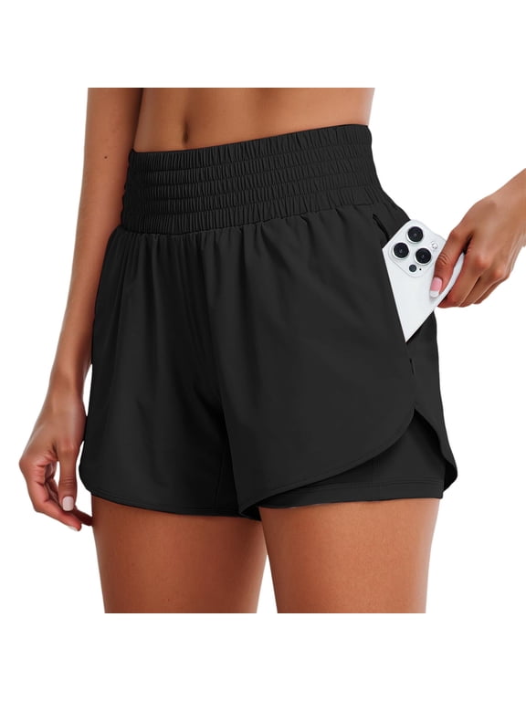 Womens Running Shorts with Pockets 3"/5" High Waisted Quick Dry Sports Athletic Gym Workout Shorts with Liner