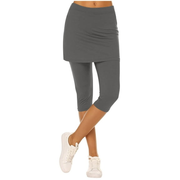 Womens Running Skirted Leggings Tennis Capris Yoga Leggings Workout Active High Waist Skirt Pants Gray, S