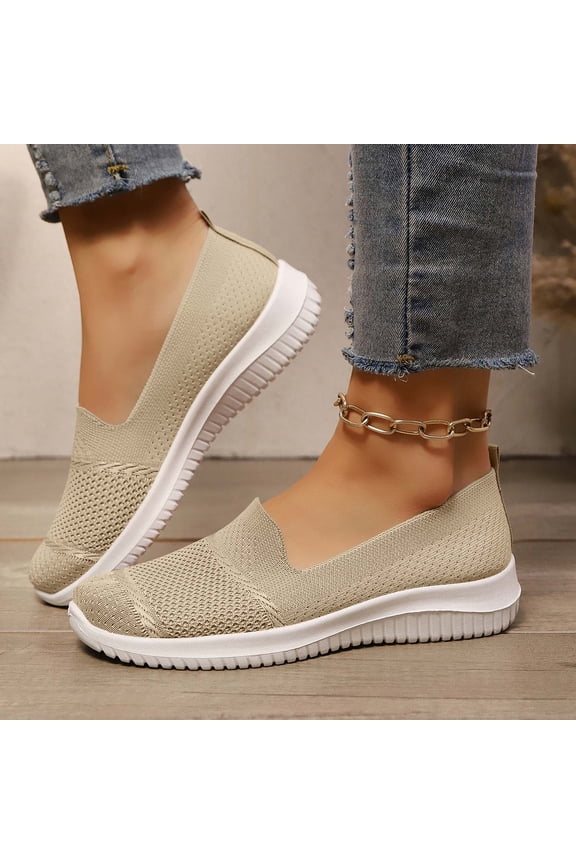 Womens Running Sneakers,Slip On Shoes Women,Walking Shoes Women,Women's Fashion Sneakers,Women's Sports Shoes Women's Flat Shoes - Breathable and Casual, Soft and Comfortable,Khaki,8