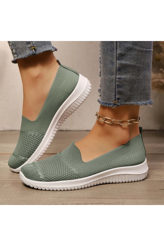 Womens Running Sneakers,Slip On Shoes Women,Walking Shoes Women,Women's Fashion Sneakers,Women's Sports Shoes Women's Flat Shoes - Breathable and Casual, Soft and Comfortable,Green,7