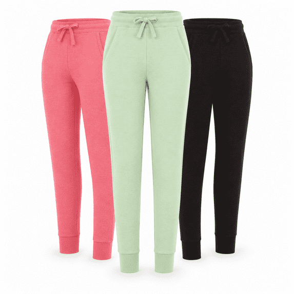 DARESAY Women’s Fleece Jogger Sweatpants 3-Pack with Pockets, Soft Casual Lounge & Workout Pants with Elastic Waist and Ribbed Cuffs, Sizes S–XXL