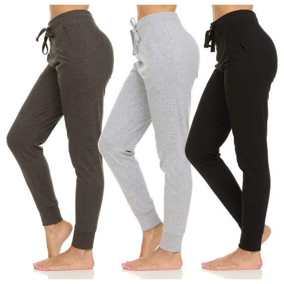 Womens Running Workout Fleece Joggers Sweatpants with Pockets and Ealstic Cuff, Pack of 3 Up to XXL