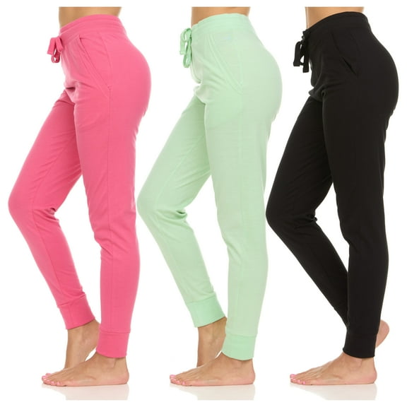Womens Running Workout Fleece Joggers Sweatpants with Pockets and Ealstic Cuff, Pack of 3 Up to XXL