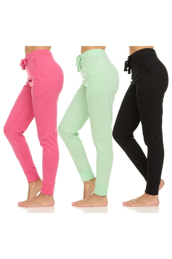 Womens Running Workout Fleece Joggers Sweatpants with Pockets and Ealstic Cuff, Pack of 3 Up to XXL