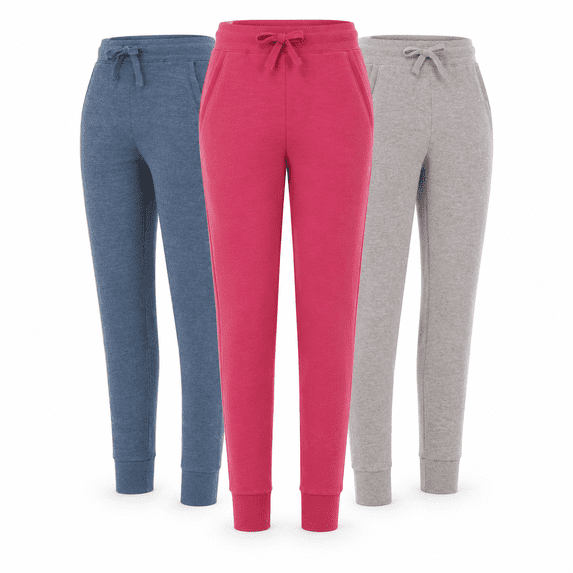 DARESAY Women’s Fleece Jogger Sweatpants 3-Pack with Pockets, Soft Casual Lounge & Workout Pants with Elastic Waist and Ribbed Cuffs, Sizes S–XXL