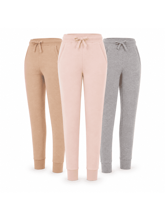 Women’s Fleece Jogger Sweatpants 3-Pack with Pockets, Soft Casual Lounge & Workout Pants with Elastic Waist and Ribbed Cuffs, Sizes S–XXL