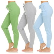 Womens Running Workout Fleece Joggers Sweatpants with Pockets and Ealstic Cuff, Pack of 3 Up to XXL