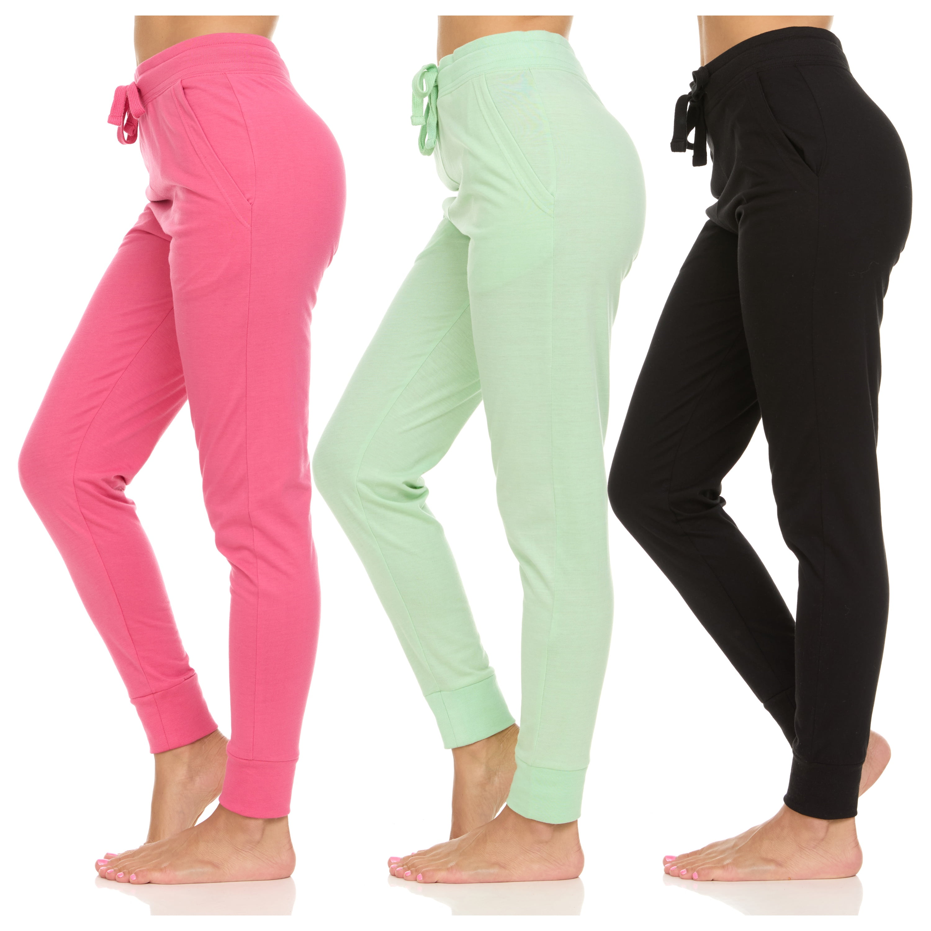 Womens Running Workout Yoga Leggings with Pockets and Ealstic Cuff, Pack of 3 Up to XXL