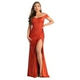thumbnail image 1 of Womens Rust Evening Formal Wedding Long Off The Shoulder Sleeveless Sheath Plus Size Dress, 1 of 4