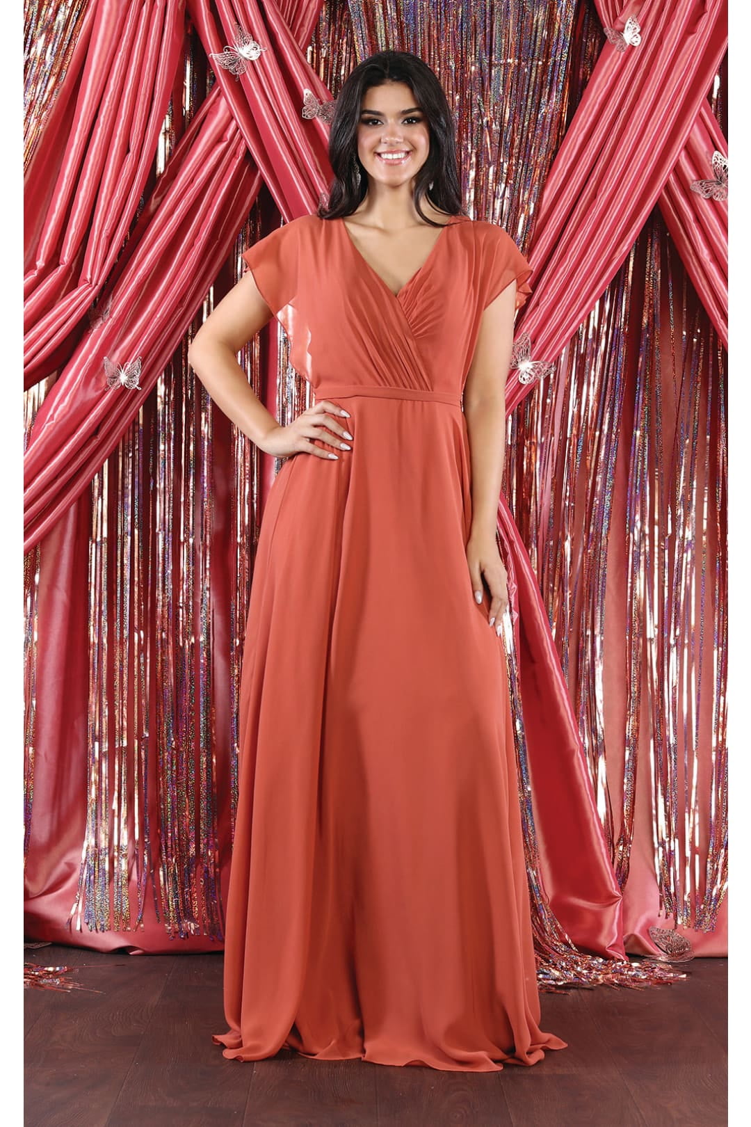 ◆Since Then◆ Rust V-neck long one-piece dress Womens Rust Formal Mother Of The Bride Long V Neck Short