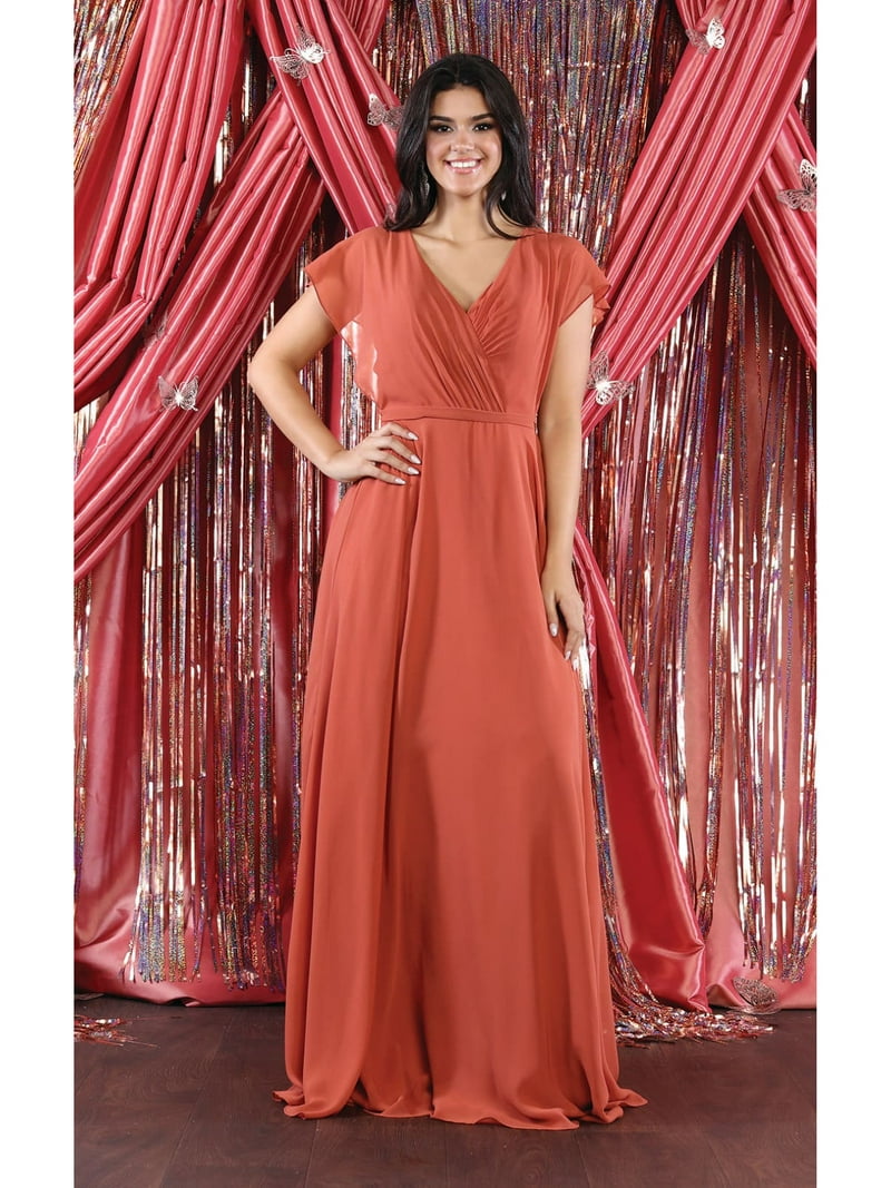 ◆Since Then◆ Rust V-neck long one-piece dress Womens Rust Formal Mother Of The Bride Long V Neck Short