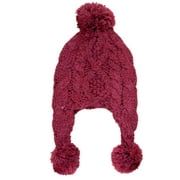 Womens Rust Red Lumpy Knit Trapper Style Beanie Hat With Pom Pom Top Aviator