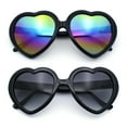 thumbnail image 1 of Womens Rusta Rainbow Mirror Lens Plastic Frame Heart Shape Sunglasses [2-pc] Black Mirror & Black Smoke, 1 of 5