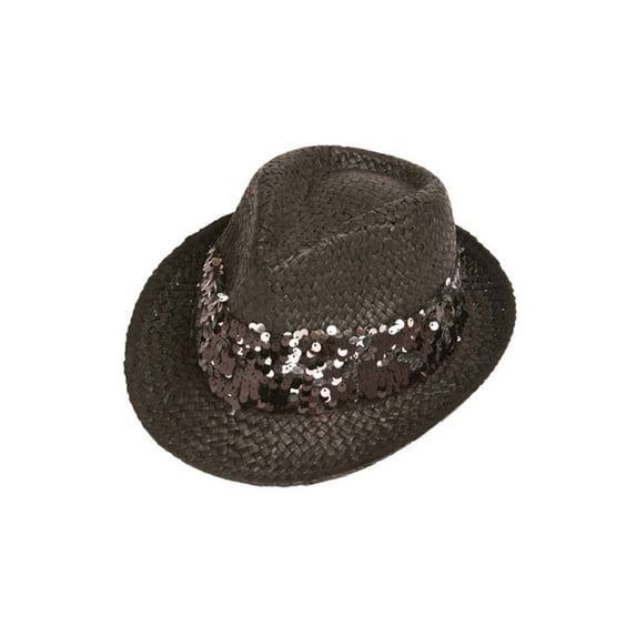 Womens Rustic Fedora Hat w/ Shiny Band - Black