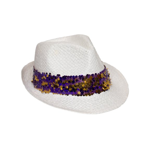 Womens Rustic Fedora Hat w/ Shiny Band - White/Purple