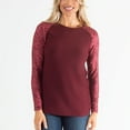 thumbnail image 1 of Womens S/M Burgundy Floral Brushed Jersey Contrast Long Sleeve Top by Howard's, 1 of 5
