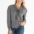 thumbnail image 1 of Womens S/M Houndstooth Brushed Jersey V-Neck Tie Front Blouse by Howard's, 1 of 4