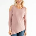 thumbnail image 1 of Womens S/M Pink Waffle Thermal Cold Shoulder Asymmetrical Hem Long Sleeve Top by Howard's, 1 of 4