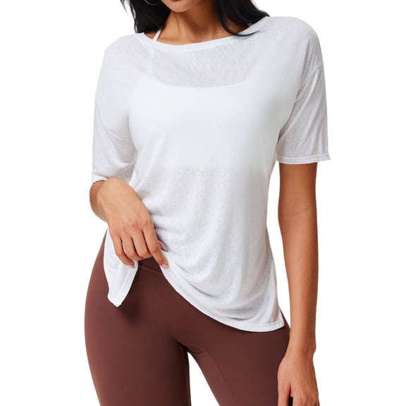 Womens'S Sheer Off the Shoulder Pullover Mesh Workout Long Sleeve T Shirt White XXL