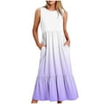 thumbnail image 1 of Womens's Summer Sleeveless Casual Round Neck Printed Gradient Ombre Dress, Beach Swing Dress Pleated Sundress Summer Ruffle Tank Dresses, 1 of 4