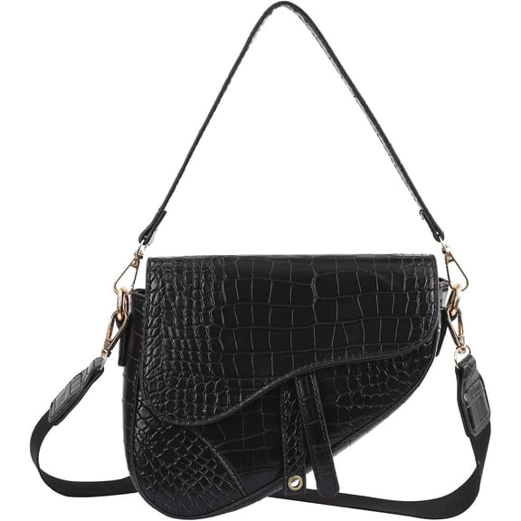Womens Saddle Shaped Convertible Shoulder Bag Trendy PU Leather Clutch Satchel body Purse Handbag