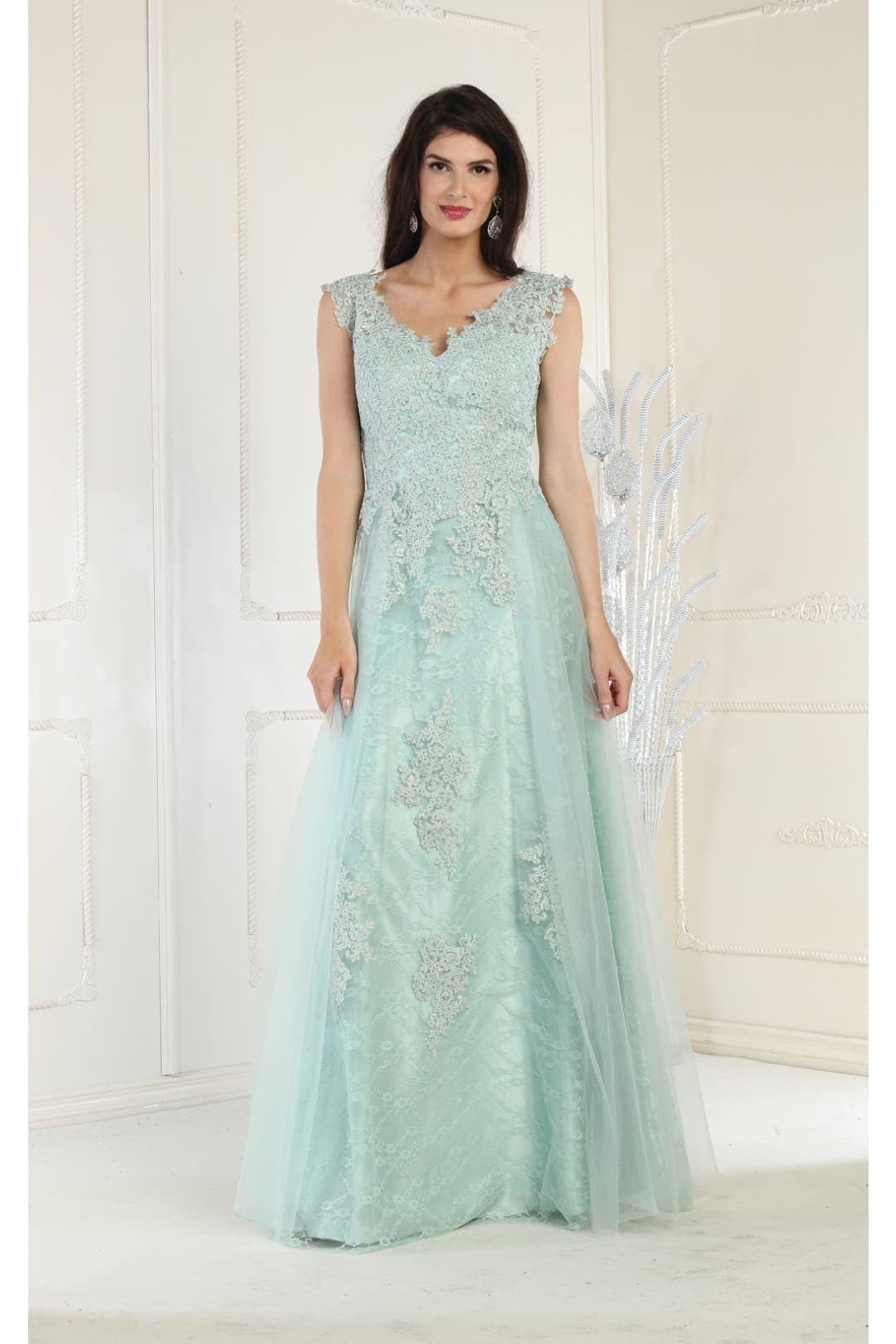 Womens Sage Formal Wedding Embroidered Long V-Neck Sleeveless A-Line Plus  Size Dress - Walmart.com