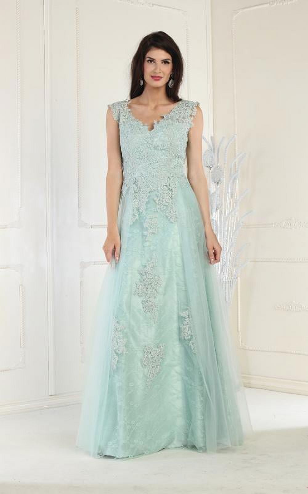 green emerald velvet dress Applique Sleeveless A-Line Gown by Juliet JT2565U Sage Green / 14 main image 1