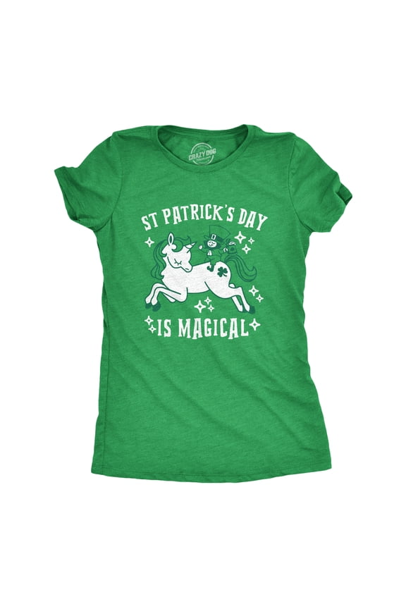 Womens Saint Patricks Day Is Magical T Shirt St Funny Leprechaun Unicorn Shirt Womens Graphic Tees