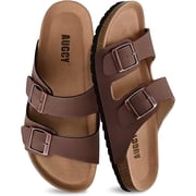 Womens Sandal Cork Footbed Slide, Arch Support Slides for Women with Adjustable Buckle, Comfortable Summer Beach Outdoor Sandals, Brown