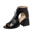 thumbnail image 1 of Womens Sandals 2024 Fashion Solid Color Leather Hollow Open Toe Thick High Heeled Front Zipper Roman Sandals, 1 of 9