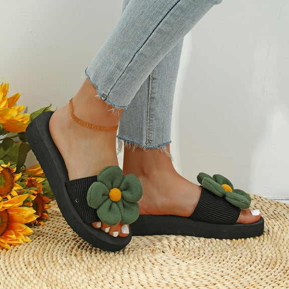 Womens Sandals Beach, Xunlbb Women's New Summer One-line Fivel Flower Slippers Wear Fashionable Beach Sandals Slippers(Green,Size:35)