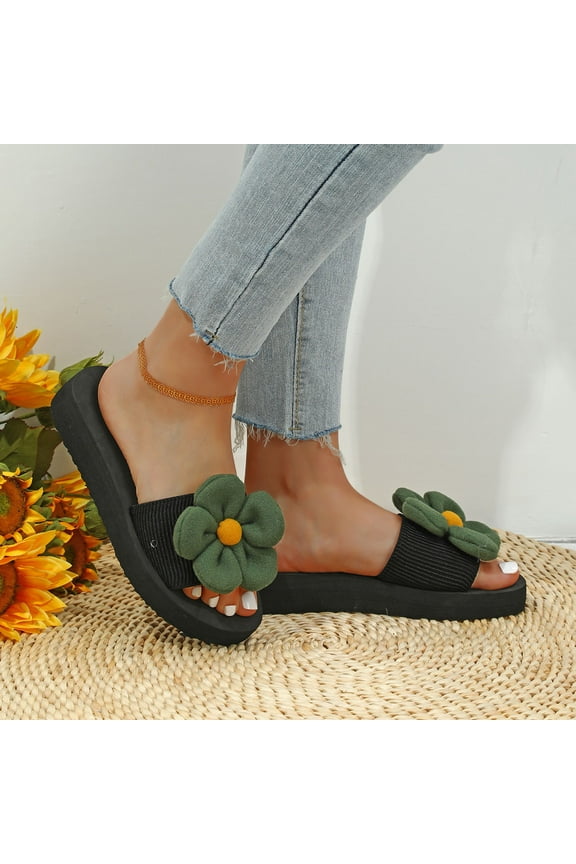 Womens Sandals Beach, Xunlbb Women's New Summer One-line Fivel Flower Slippers Wear Fashionable Beach Sandals Slippers(Green,Size:35)