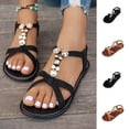 thumbnail image 1 of Womens Sandals Beaded Flat Sandals Plus Size Ethnic Style Elastic Ankle Strap Open Toe Rhinestone Decor Shoes for Summer Beach Daily Walking, 1 of 10