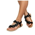 thumbnail image 1 of Womens Sandals Boho Flower Lace Flats Dressy Flip Flops for Women 2025 Wedge Low Heel Singback Summer Shoes, 1 of 4