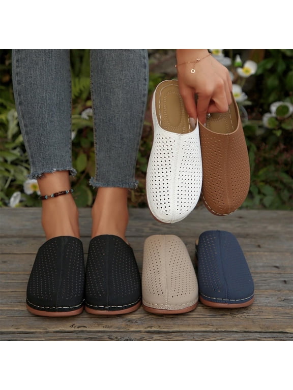 Womens Sandals Casual Boho Wedge Closed Toe Solid Color Slip-on Slides Comfort Lightweight Soft Outdoor Indoor Walking Beach Shoes
