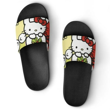 Womens Sandals,Christmas Hello Kitty Slides for Women,Non-Slip Quick Drying Soft Lightweight Shower Shoes,Thick Sole Open Toe Slides Sandals for Indoor & Outdoor,5