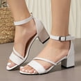 thumbnail image 1 of Womens Sandals Chunky Heel Open Toe Ankle Straps Sandals Women's Fashionable Casual Daily Outdoor Beach Shoes Footwear White 36, 1 of 9