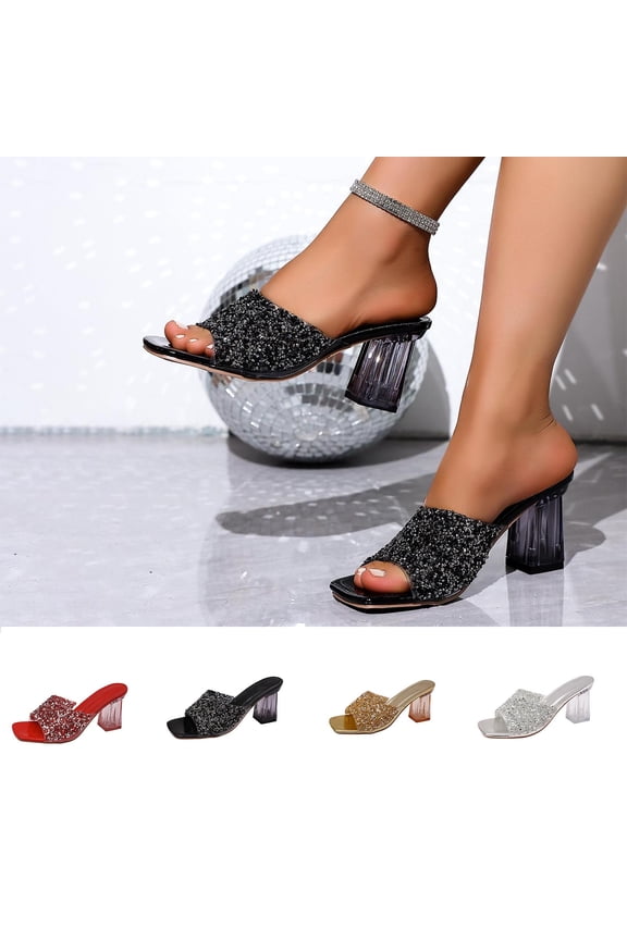 Womens Sandals Chunky Heel Peep Toe Slip-on Casual Beach Shoes Spring Summer Outdoor Fashionable Slide Sandals