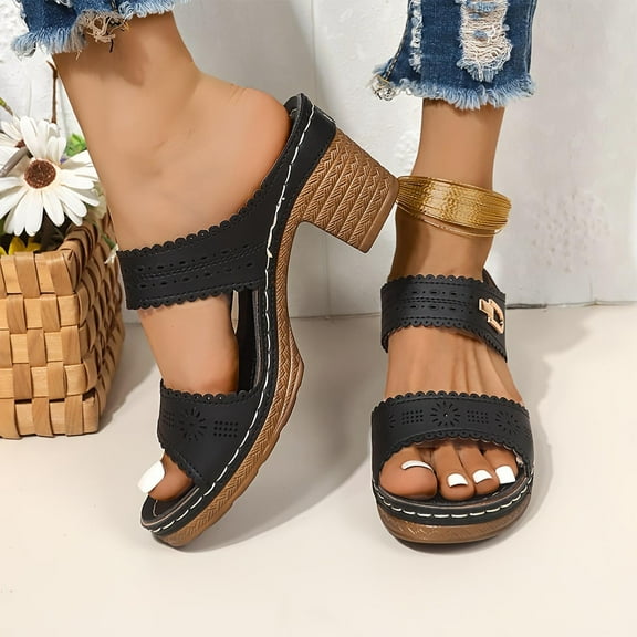 Womens Sandals Chunky Heel Thick Heel Open Toe Slip-on Slides Slippers Casual Summer Beach Outdoor Footwear Dressy Sandals 9
