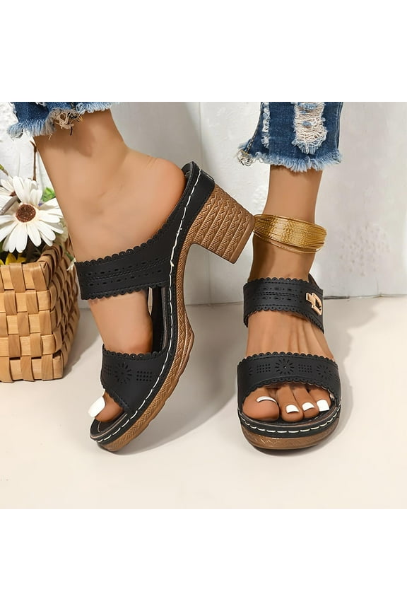 Womens Sandals Chunky Heel Thick Heel Open Toe Slip-on Slides Slippers Casual Summer Beach Outdoor Footwear Dressy Sandals 9