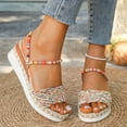 thumbnail image 1 of Womens Sandals Comfortable Boho Gladiator Wedge Thick Heel Open Toe Slip-on Peep Toe Crisscross Slides Slippers Casual Summer Beach Outdoor Footwear Dressy Sandals 7.5, 1 of 9