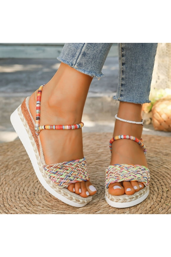 Womens Sandals Comfortable Boho Gladiator Wedge Thick Heel Open Toe Slip-on Peep Toe Crisscross Slides Slippers Casual Summer Beach Outdoor Footwear Dressy Sandals 9.5