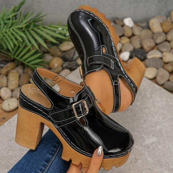 Womens Sandals Comfortable Chunky Heel Closed Toe Casual High Heel Shoes Women Fashionable Casual Solid Color Versatile Thick Heel Sandals Outerwear