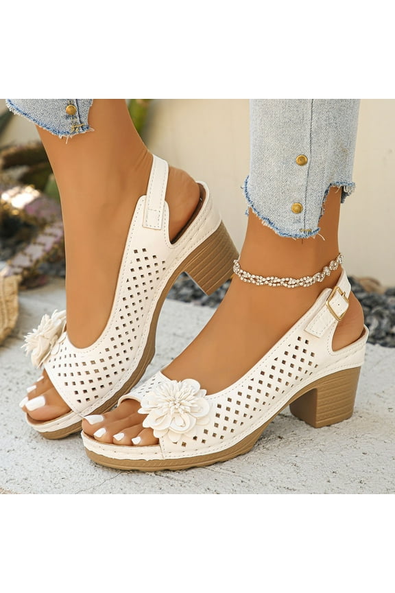 Womens Sandals Comfortable Dressy Buckled Square Heel Sandals for Women,Dressy Peep Toe Slingback Low Heeled Wedge Shoes Dress Sandals