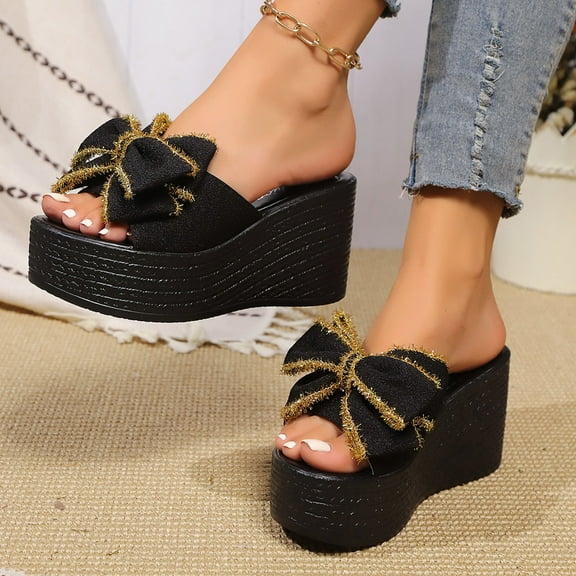 Womens Sandals Comfortable Espadrille Wedge Open Toe Slip-on Peep Toe Slides Sandals Slippers Women Dressy Comfortable Summer Casual Sandals Black 39