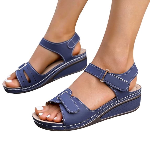 Womens Sandals Comfortable Fashion Casual Beach Hollow Flat Sandals Breathable Open Toe Buckle Wedge Heel Sandals