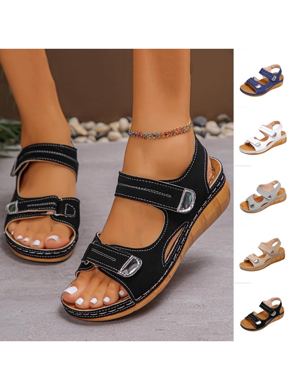 Womens Sandals Comfortable Oofos Sandals for Women Women's Fashion Casual Spring And Summer Comfortable Solid Color Open Toe Thick Bottom Wedge Heel Sandals Black 42