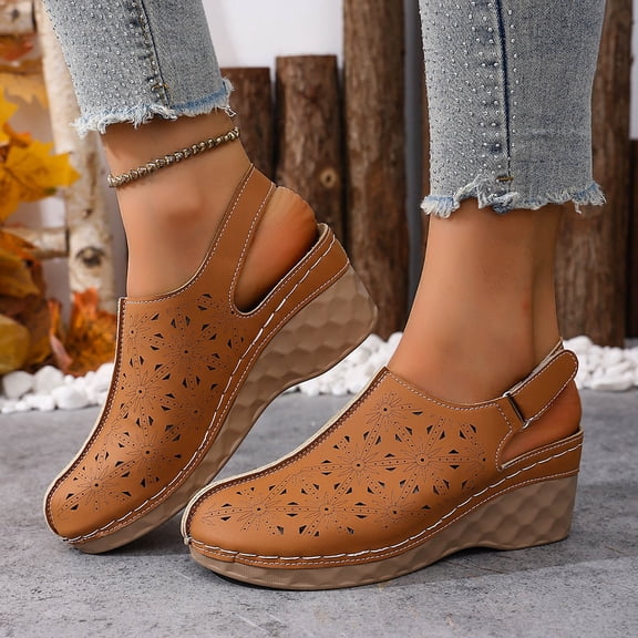 Womens Sandals Comfortable Wedge Closed Toe Slip-on Leisure Hollow Slides Shoes for Spring Summer Casual Daily Holiday Beach